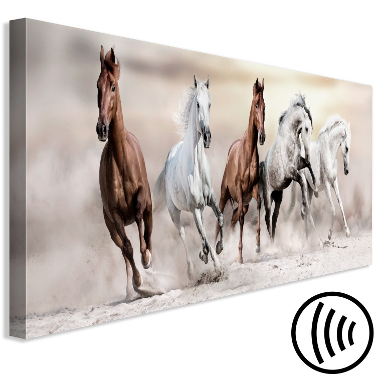 Canvas Art Print Gallop to Freedom - Brown and White Horses Running on Dry Sand 98135 additionalImage 6