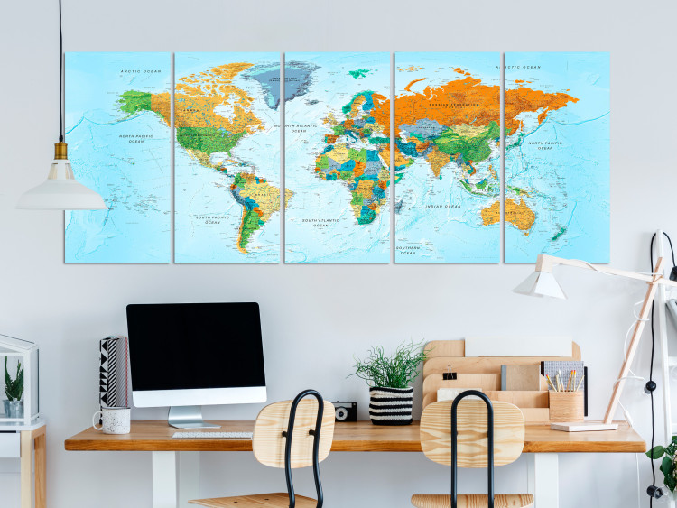 Canvas Print Detailed World Map (5-piece) - Seven Continents in Color 99035 additionalImage 3