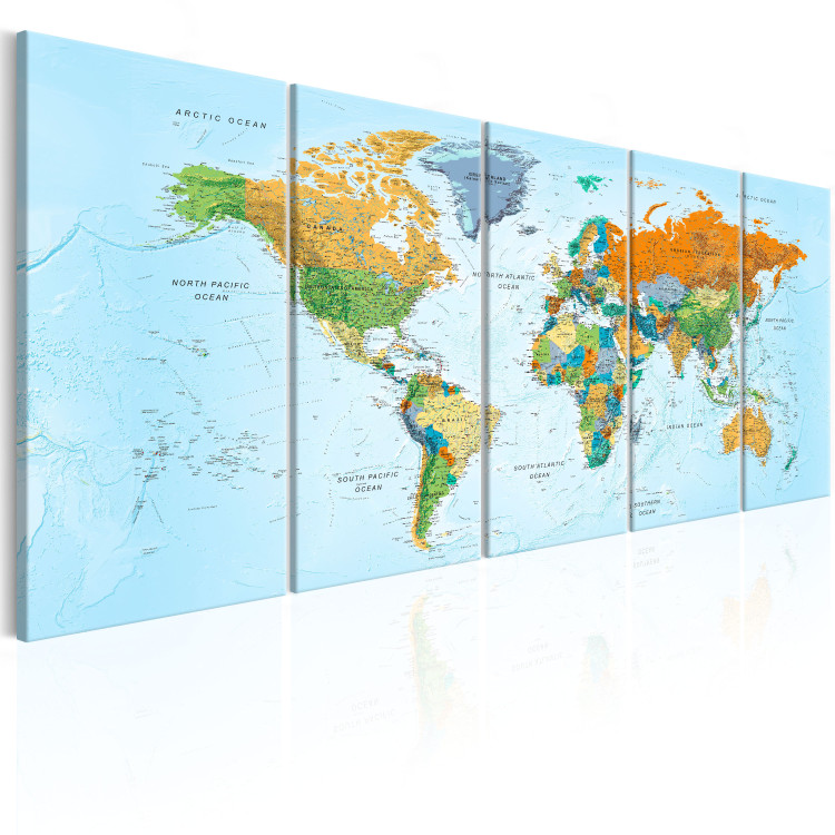 Canvas Print Detailed World Map (5-piece) - Seven Continents in Color 99035 additionalImage 2