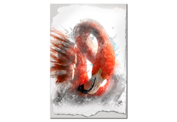 Canvas Art Print Red Flamingo (1-piece) - Majestic Bird on a White Background 105045