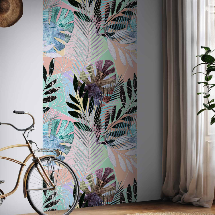 Photo Wallpaper Jungle climate - tropical leaves in colour on geometric background 108545 additionalImage 7