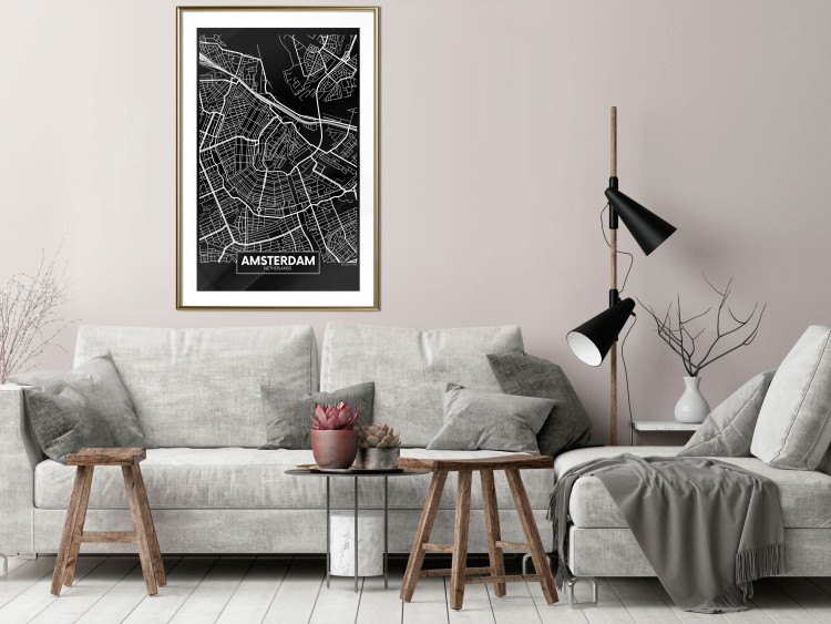 Poster Dark Map of Amsterdam - black and white composition with simple inscriptions 118145 additionalImage 15