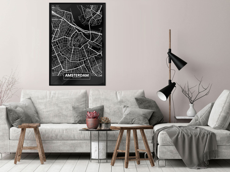 Poster Dark Map of Amsterdam - black and white composition with simple inscriptions 118145 additionalImage 6