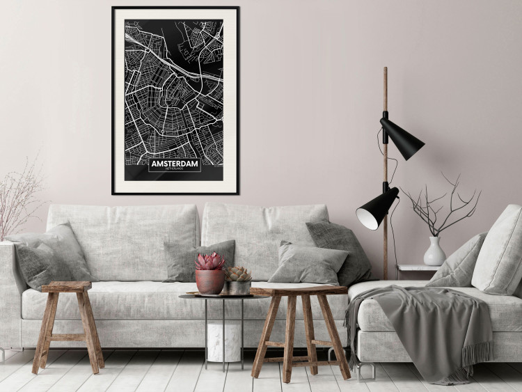 Poster Dark Map of Amsterdam - black and white composition with simple inscriptions 118145 additionalImage 24