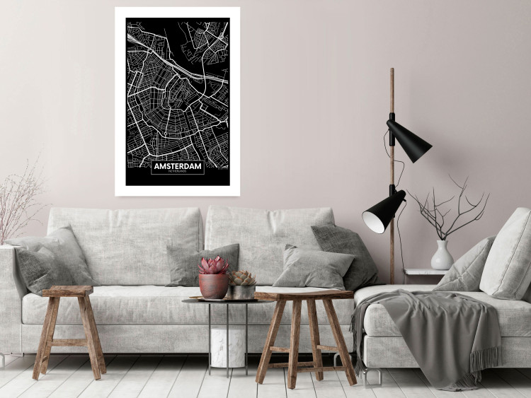 Poster Dark Map of Amsterdam - black and white composition with simple inscriptions 118145 additionalImage 3