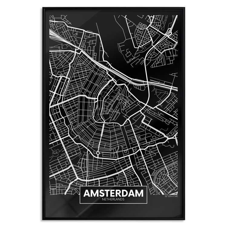 Poster Dark Map of Amsterdam - black and white composition with simple inscriptions 118145 additionalImage 18