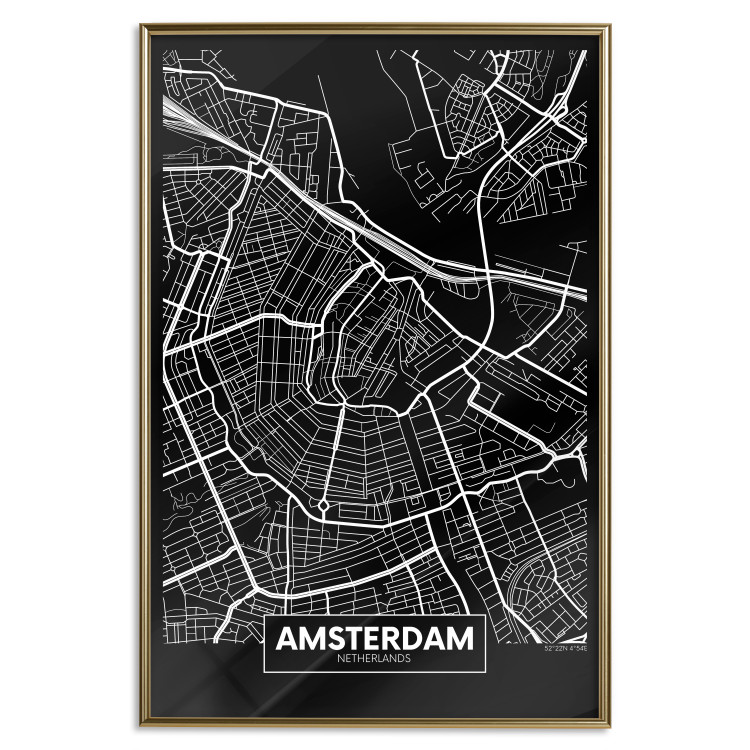 Poster Dark Map of Amsterdam - black and white composition with simple inscriptions 118145 additionalImage 21