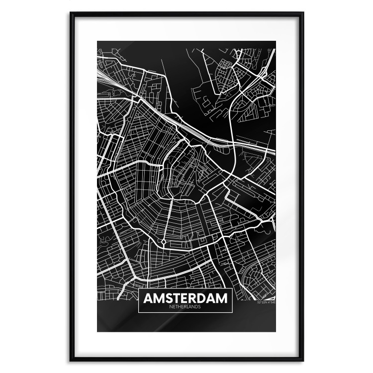 Poster Dark Map of Amsterdam - black and white composition with simple inscriptions 118145 additionalImage 17