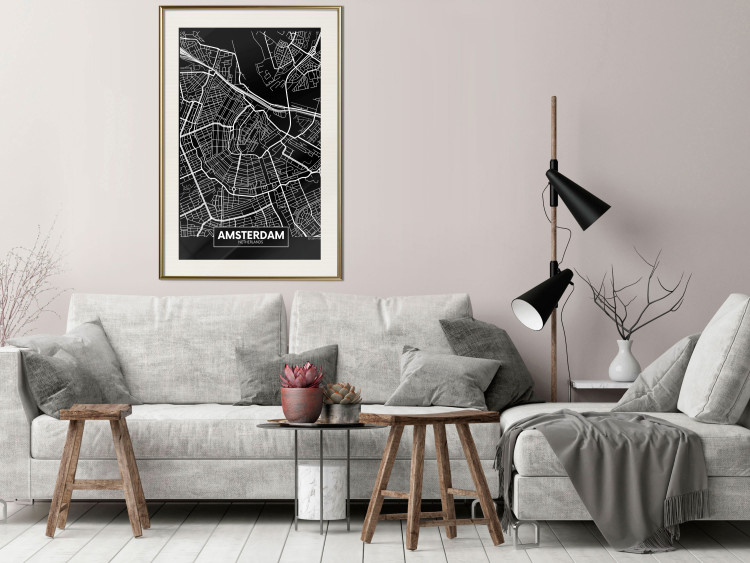 Poster Dark Map of Amsterdam - black and white composition with simple inscriptions 118145 additionalImage 22