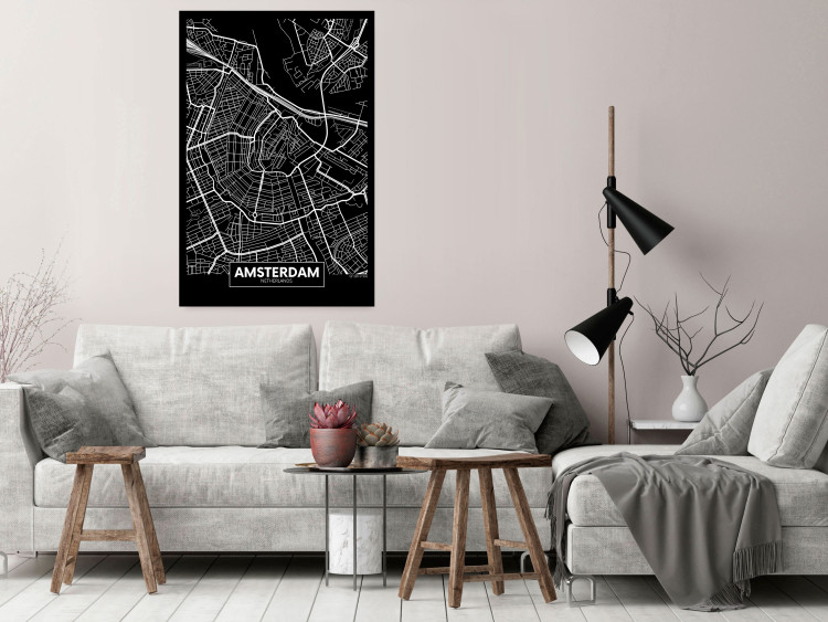 Poster Dark Map of Amsterdam - black and white composition with simple inscriptions 118145 additionalImage 4