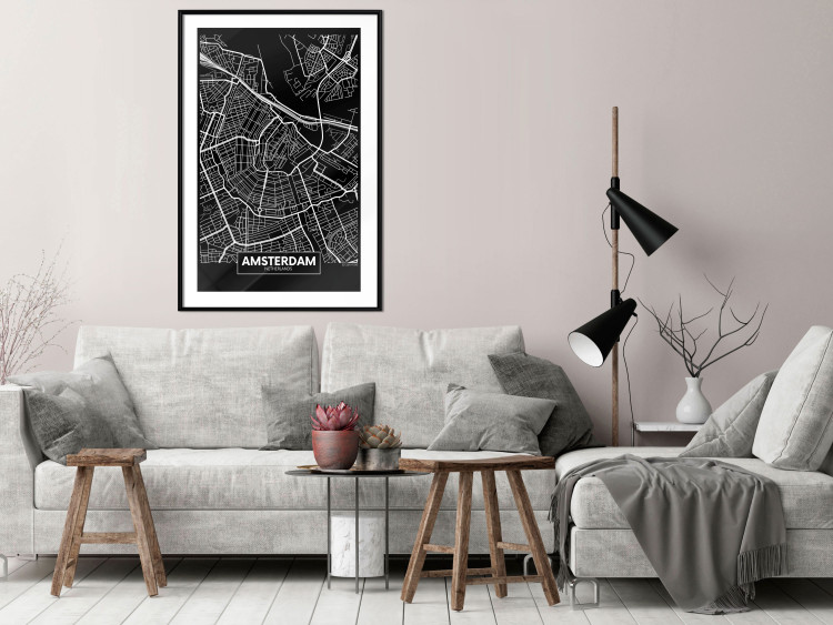 Poster Dark Map of Amsterdam - black and white composition with simple inscriptions 118145 additionalImage 23