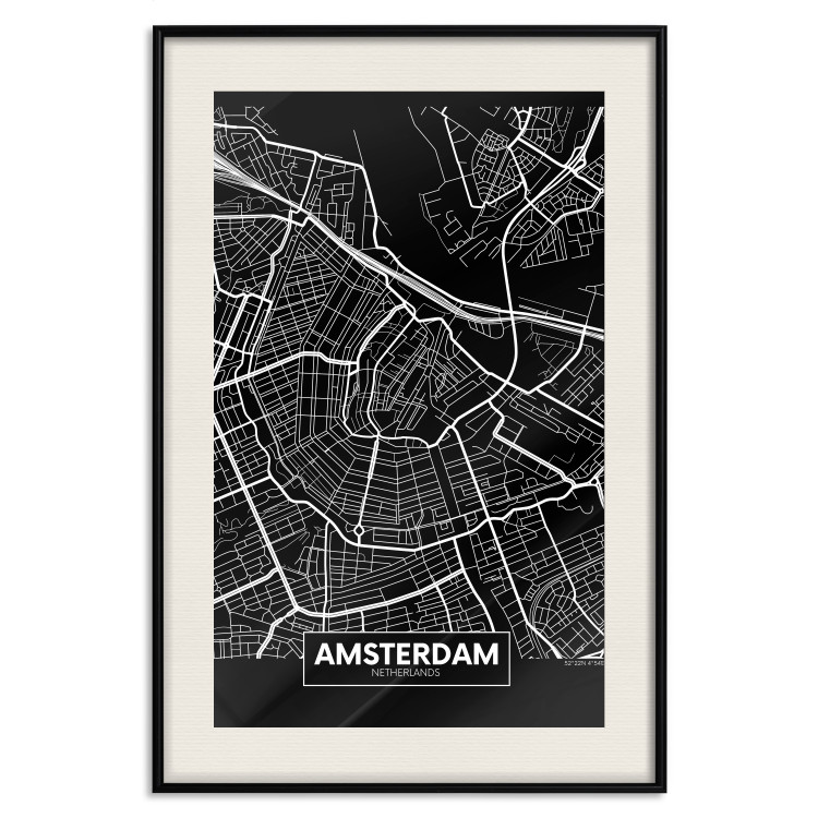Poster Dark Map of Amsterdam - black and white composition with simple inscriptions 118145 additionalImage 19