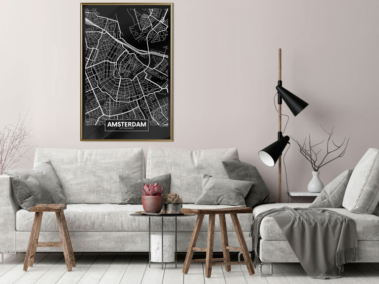Poster Dark Map of Amsterdam - black and white composition with simple inscriptions 118145 additionalImage 5