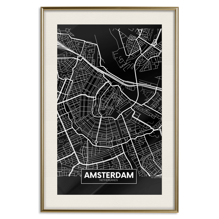 Poster Dark Map of Amsterdam - black and white composition with simple inscriptions 118145 additionalImage 20