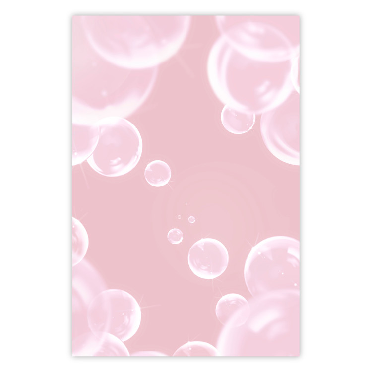 Wall Poster Subtle Breeze - shiny soap bubbles flying on a pink background 122945