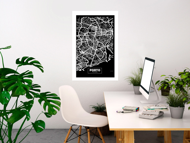 Poster Negative Map: Porto - black and white city map in Portugal 123045 additionalImage 2