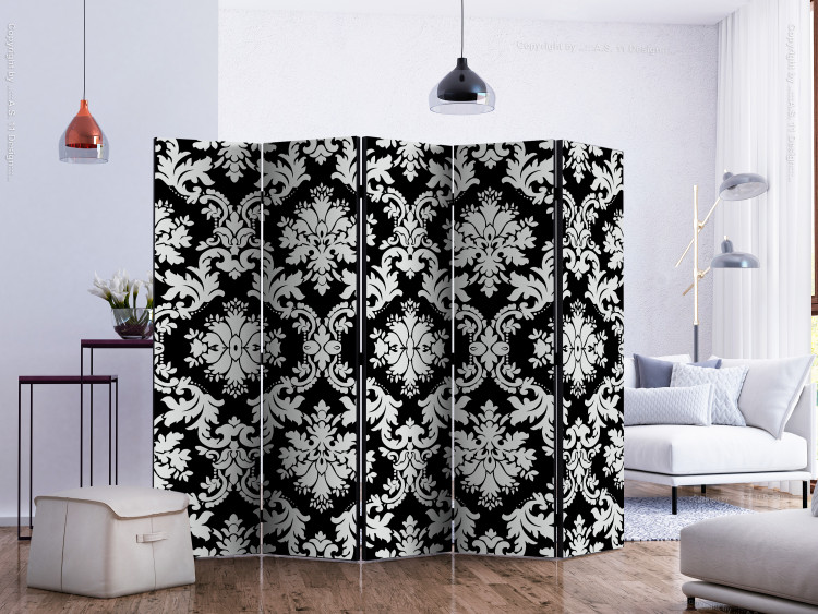 Room Separator Touch of Elegance II (5-piece) - black-and-white baroque ornaments 124045 additionalImage 2