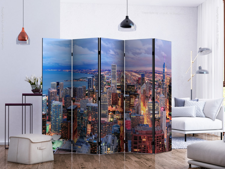 Room Divider Screen Illuminated Chicago II (5-piece) - skyscrapers against the night sky 124145 additionalImage 2