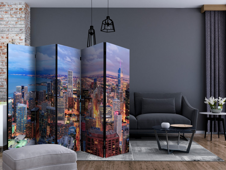 Room Divider Screen Illuminated Chicago II (5-piece) - skyscrapers against the night sky 124145 additionalImage 4
