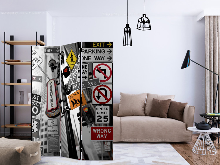 Folding Screen New York Signs (3-piece) - mural of road signs against city backdrop 124245 additionalImage 4