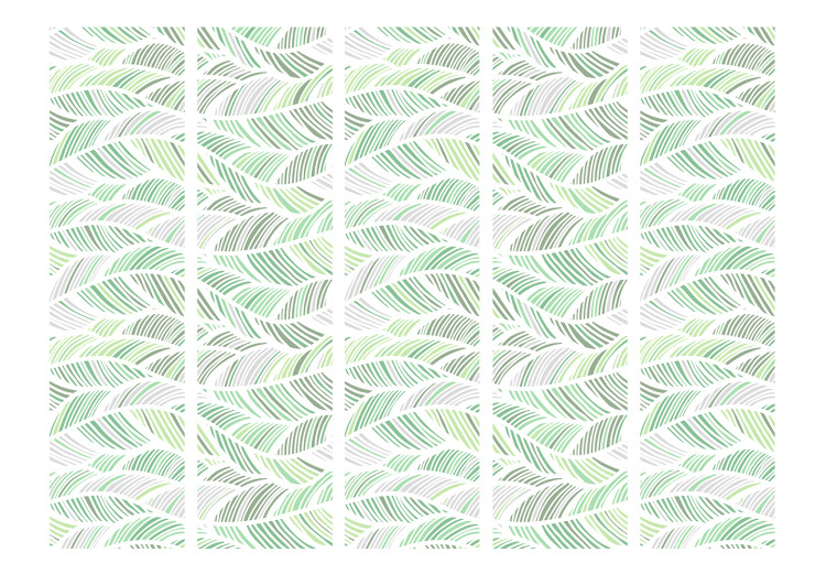 Room Divider Screen Green Waves II (5-piece) - abstraction in leaves on a light background 124345 additionalImage 3