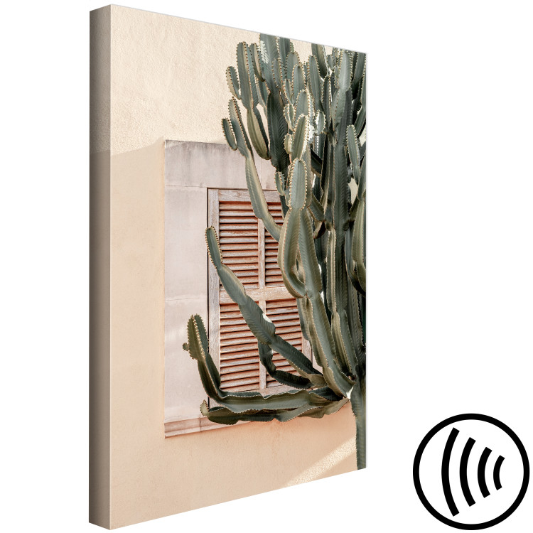 Canvas Art Print Spikes of Green (1-part) vertical - cactus landscape against a building backdrop 129445 additionalImage 6