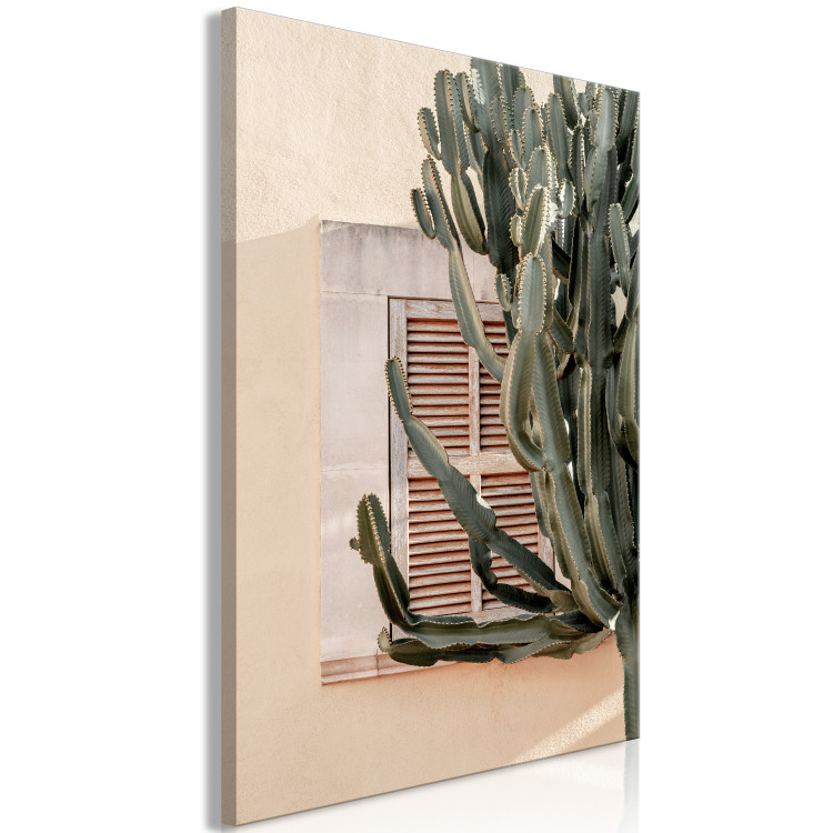 Canvas Art Print Spikes of Green (1-part) vertical - cactus landscape against a building backdrop 129445 additionalImage 2