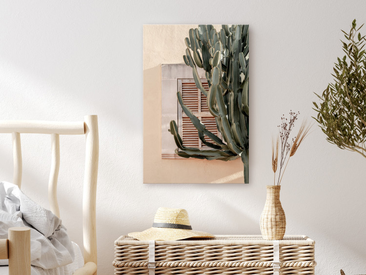 Canvas Art Print Spikes of Green (1-part) vertical - cactus landscape against a building backdrop 129445 additionalImage 3