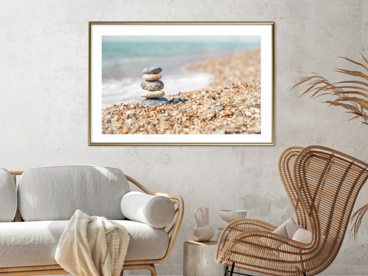 Poster Summer Moment - beach landscape with stones against the sea and clear sky 129845 additionalImage 13