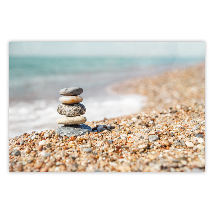 Poster Summer Moment - beach landscape with stones against the sea and clear sky 129845