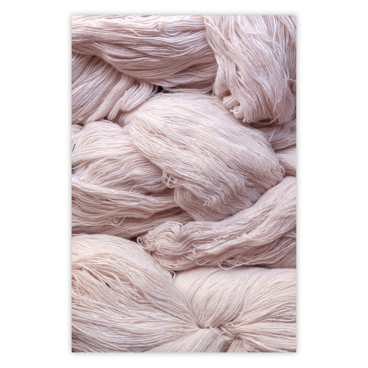 Poster Woolen Fantasy - pink fabric composition in the form of loose threads 131845