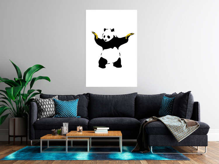 Wall Poster Panda with Guns - black and white animal holding bananas on a white background 132445 additionalImage 17