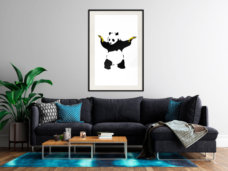 Wall Poster Panda with Guns - black and white animal holding bananas on a white background 132445 additionalImage 22