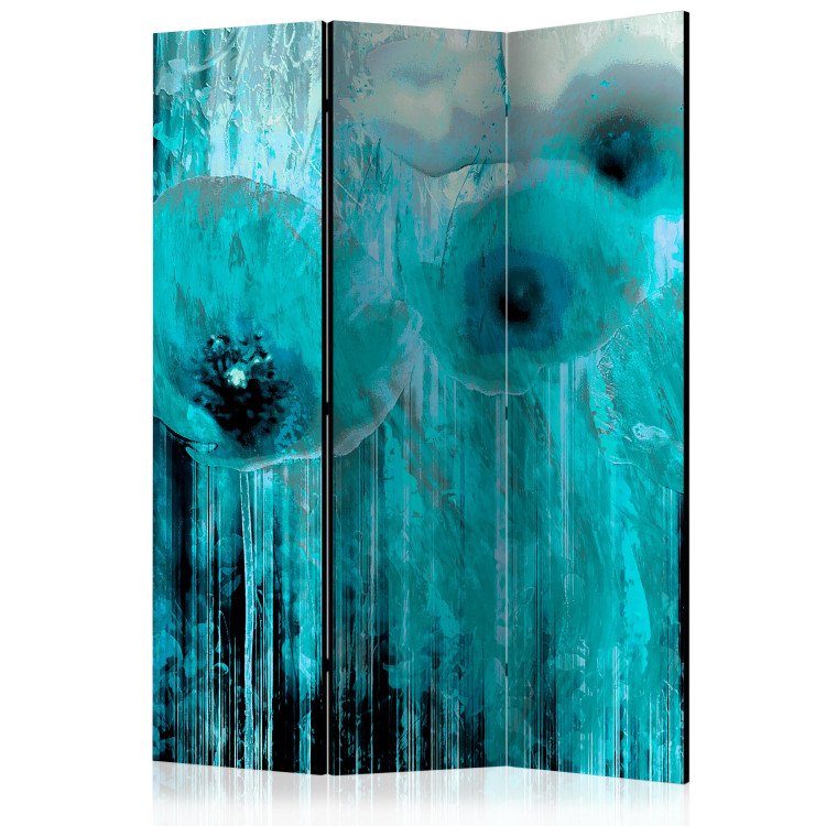 Folding Screen Turquoise madness (3-piece) - pattern in blue wildflowers 132645
