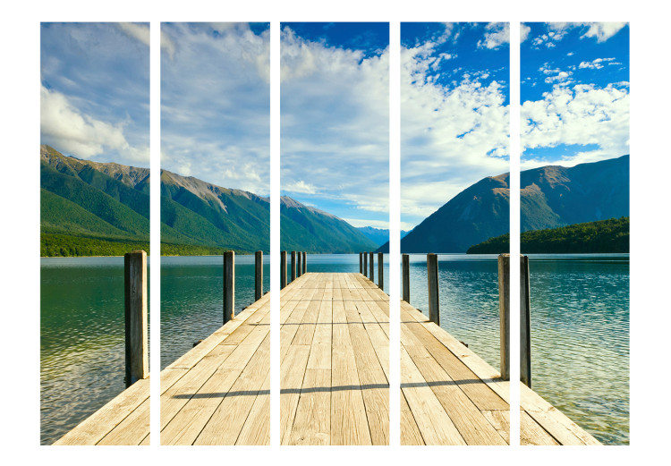 Room Separator Pier on a Mountain Lake II (5-piece) - wooden planks over water 132745 additionalImage 3