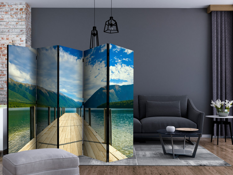Room Separator Pier on a Mountain Lake II (5-piece) - wooden planks over water 132745 additionalImage 4
