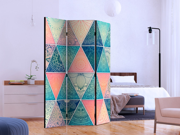 Room Separator Oriental Triangles (3-piece) - colorful geometric Mandalas 132945 additionalImage 2