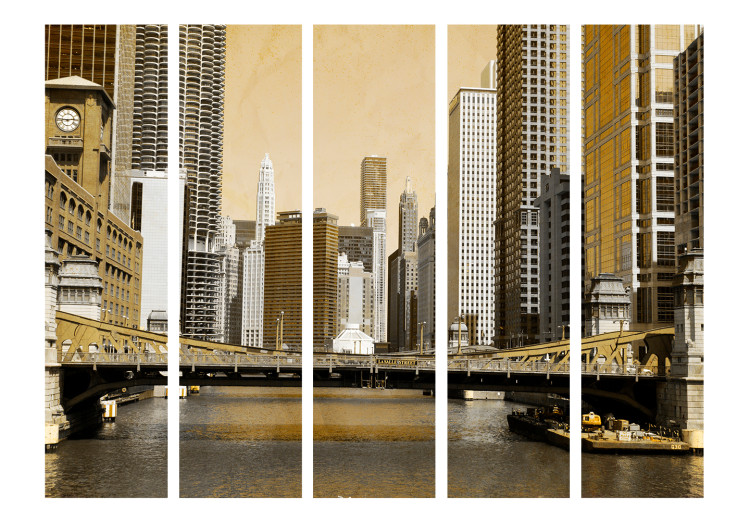 Room Divider Chicago Bridge (Vintage Effect) II (5-piece) - city architecture 133045 additionalImage 3