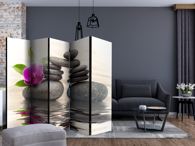 Room Divider Screen Resting Orchid II (5-piece) - stones and flowers in water 133245 additionalImage 4