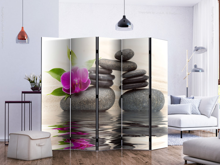 Room Divider Screen Resting Orchid II (5-piece) - stones and flowers in water 133245 additionalImage 2