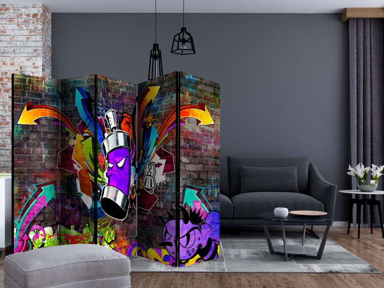 Folding Screen Graffiti: Colorful Attack II (5-piece) - street mural on a brick background 133345 additionalImage 4