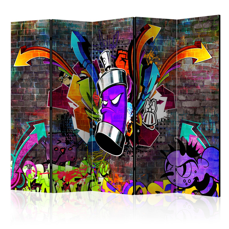 Folding Screen Graffiti: Colorful Attack II (5-piece) - street mural on a brick background 133345