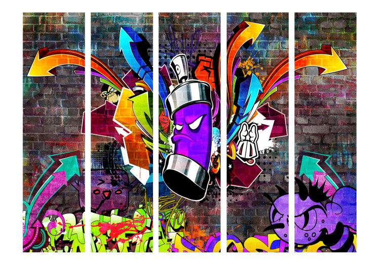 Folding Screen Graffiti: Colorful Attack II (5-piece) - street mural on a brick background 133345 additionalImage 3
