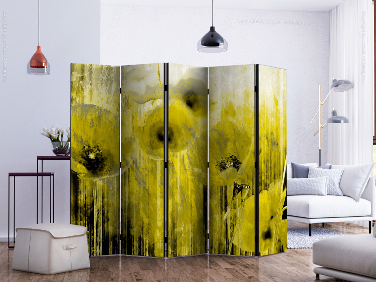 Folding Screen Yellow Frenzy II - artistic abstraction of yellow flowers in a meadow 133745 additionalImage 2
