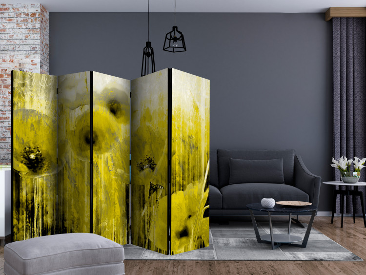 Folding Screen Yellow Frenzy II - artistic abstraction of yellow flowers in a meadow 133745 additionalImage 4