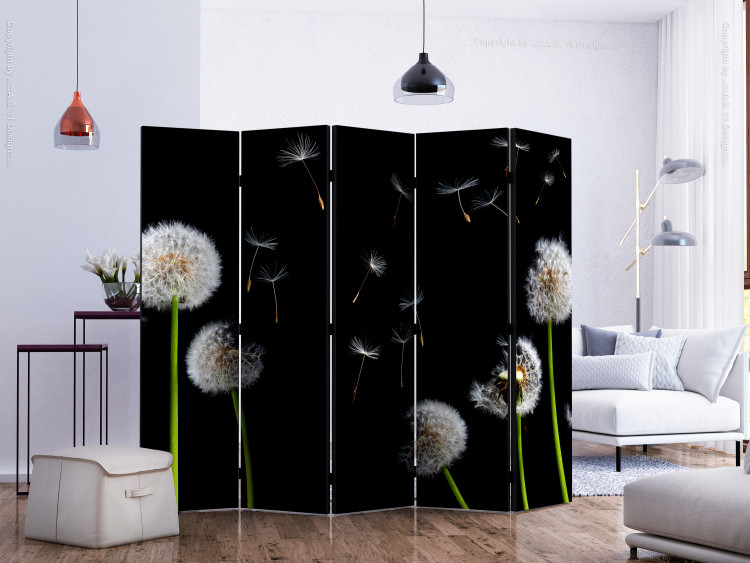 Room Separator Dandelions, Kites, Wind... II - dandelion flowers on a black background 133945 additionalImage 2
