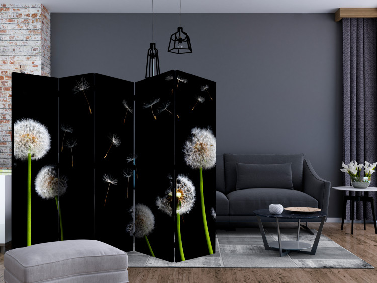 Room Separator Dandelions, Kites, Wind... II - dandelion flowers on a black background 133945 additionalImage 4