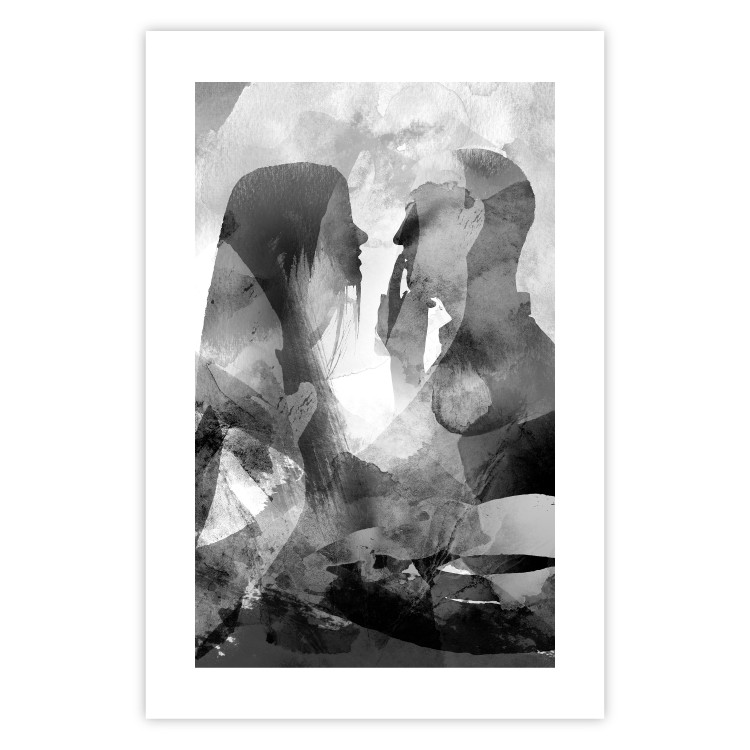 Poster Silent Whispers - black and white couple in an abstract gray composition 134445 additionalImage 19