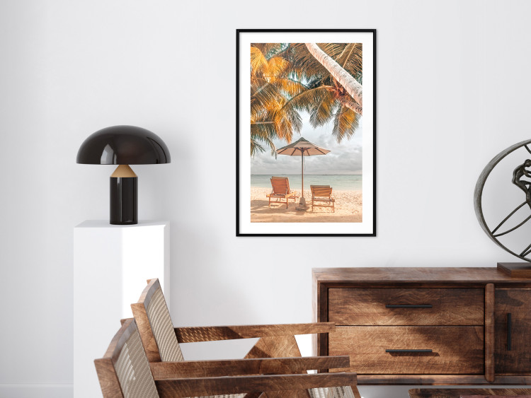 Poster Palm Umbrella - tropical beach landscape with sunbeds against the sea 136045 additionalImage 20