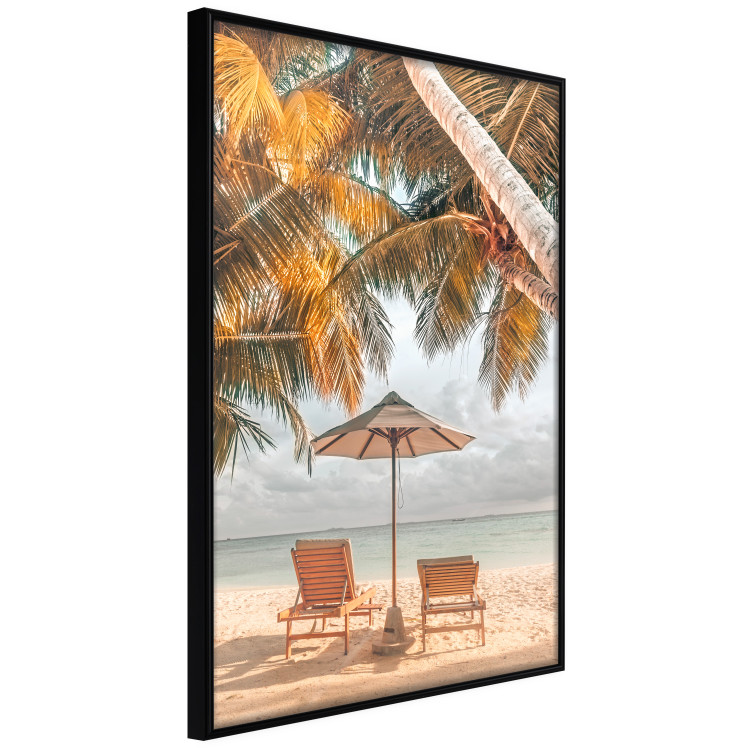Poster Palm Umbrella - tropical beach landscape with sunbeds against the sea 136045 additionalImage 2